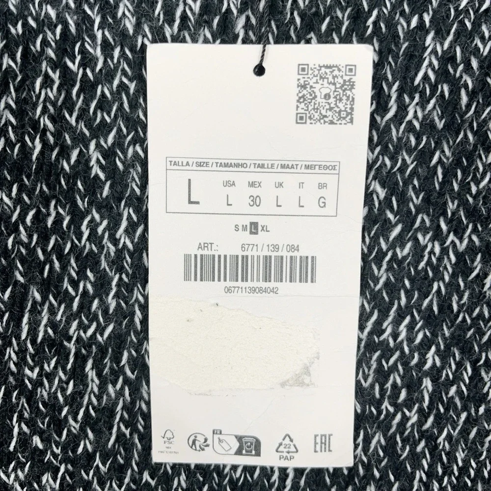Zara Mini Shift Dress NWT Womens L Black Marled Short Sleeve Knit Sweater Office